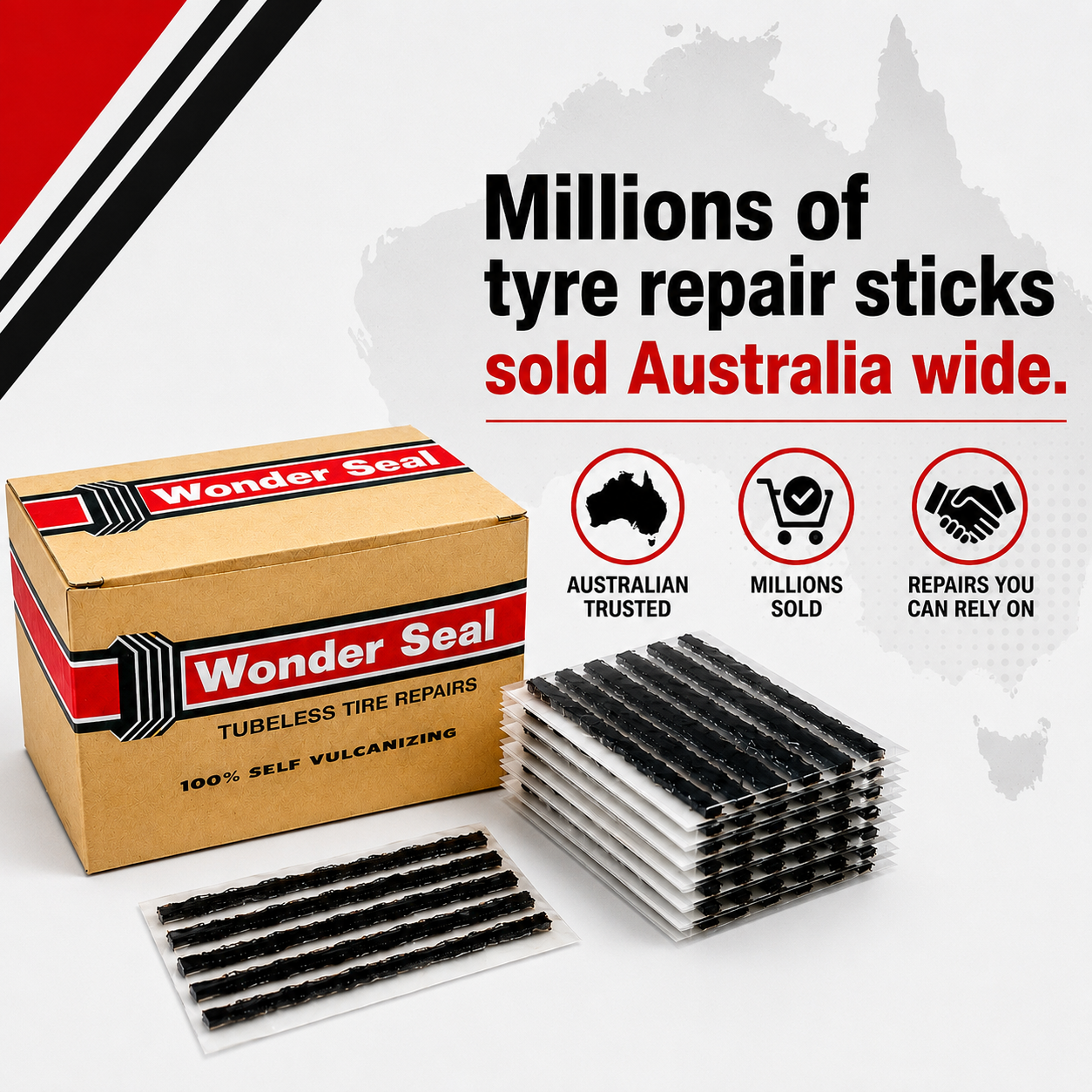 Wonder Seal Tubeless Tyre Repair Strings (60pcs) Made in USA , Self Vulcanising Seal