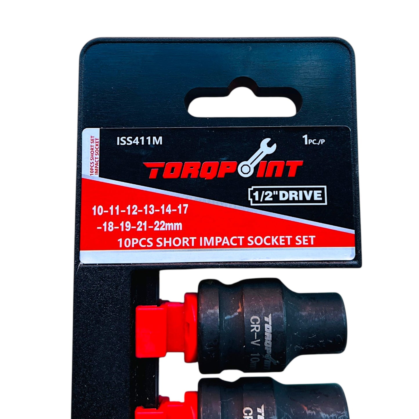 Torqpoint 10pc 1/2" Drive Shallow Metric Impact Socket Set 10-22mm Hanger Pack