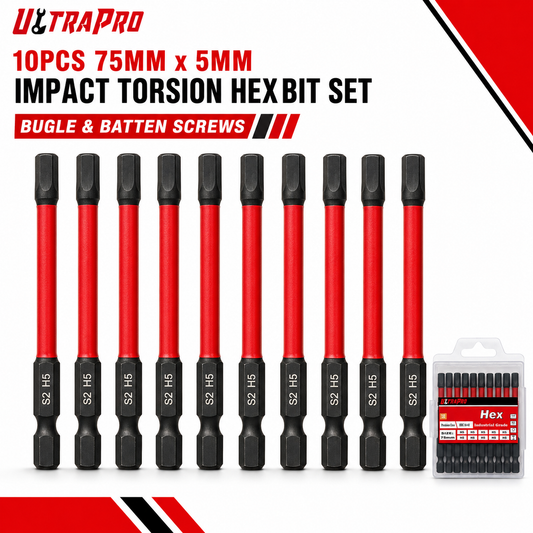 ULTRAPRO 10pc 75mm x 5mm H5 Impact Torsion Hex Bit Set Bugle Batten