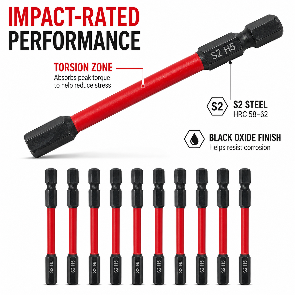 ULTRAPRO 10pc 75mm x 5mm H5 Impact Torsion Hex Bit Set Bugle Batten