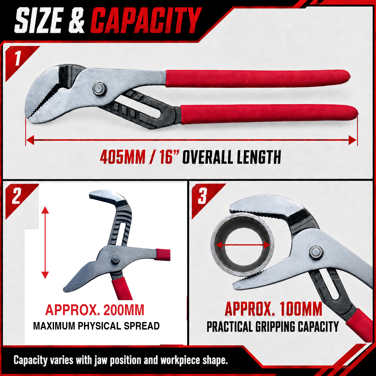 Torqpoint 16in 405mm Water Pump Pliers Extra Wide Jaw Multigrip Tool