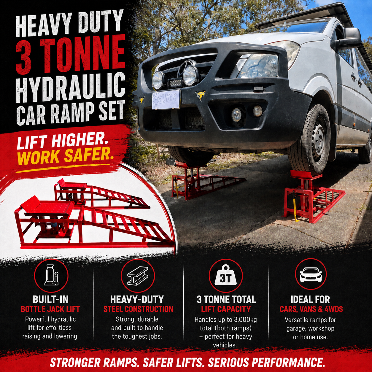 3 Tonne Hydraulic Car Ramp Set with Bottle Jack Lift