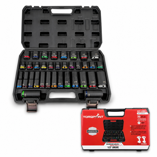 35pc 1/2" Drive Shallow & Deep Impact Socket Set Metric 8-32mm 6 Point Torqpoint