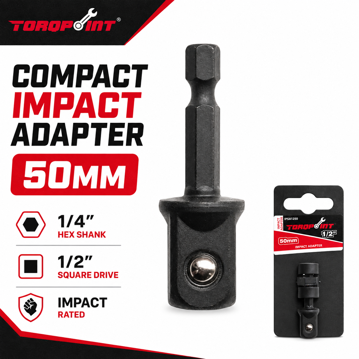 TorqPoint 50mm / 150mm 1/4″ Hex to 1/2″ Drive Impact Socket Adapter