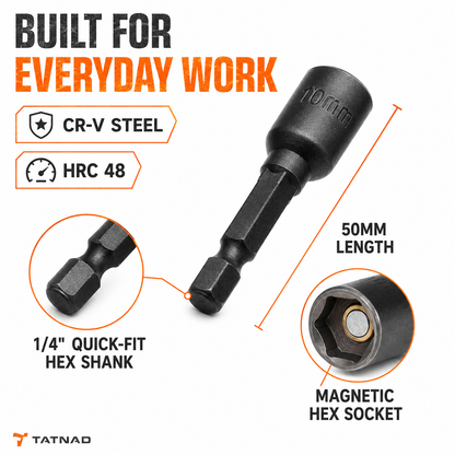 TATNAD 8pc Magnetic Nut Driver Set 6-13mm 50mm Quick Fit Drill Bits