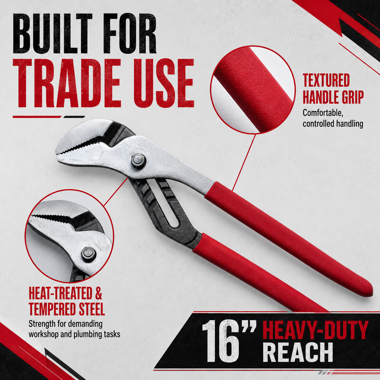 Torqpoint 16in 405mm Water Pump Pliers Extra Wide Jaw Multigrip Tool