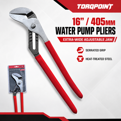 Torqpoint 16in 405mm Water Pump Pliers Extra Wide Jaw Multigrip Tool