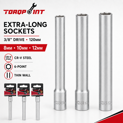 Torqpoint 3/8" Drive 120mm Extra Long Deep Socket 6-Point 8/10/12mm