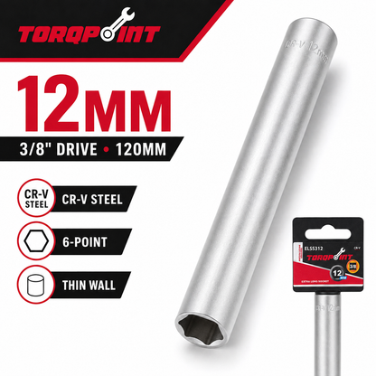 Torqpoint 3/8" Drive 120mm Extra Long Deep Socket 6-Point 8/10/12mm