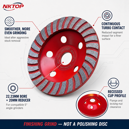NKTOP 125mm 5" Single Row Turbo Diamond Concrete Grinding Cup Wheel