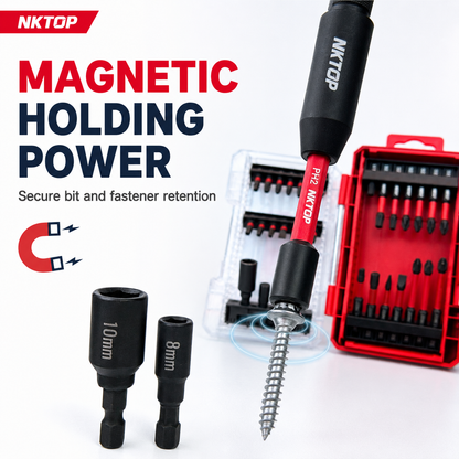 NKTOP 33pc Impact Driver Torsion Bit Set S2 Steel with Nut Drivers & Adapters