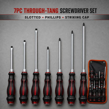 7pc Through-Tang Striking Screwdriver Set Slotted Phillips Magnetic