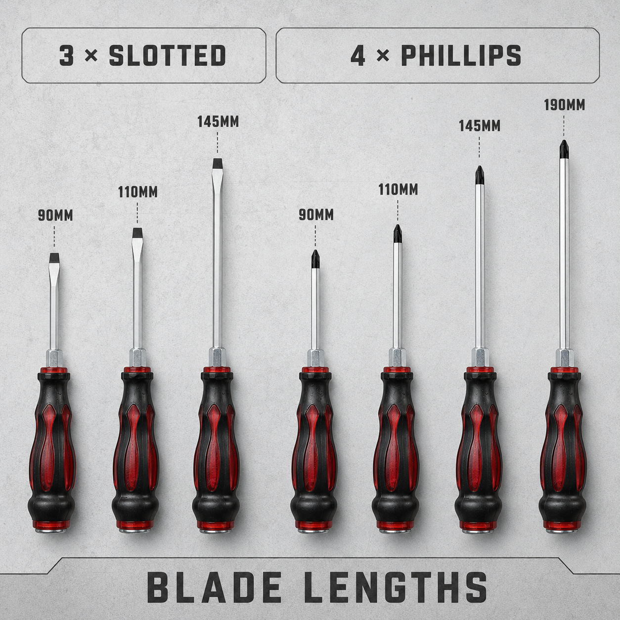 7pc Through-Tang Striking Screwdriver Set Slotted Phillips Magnetic