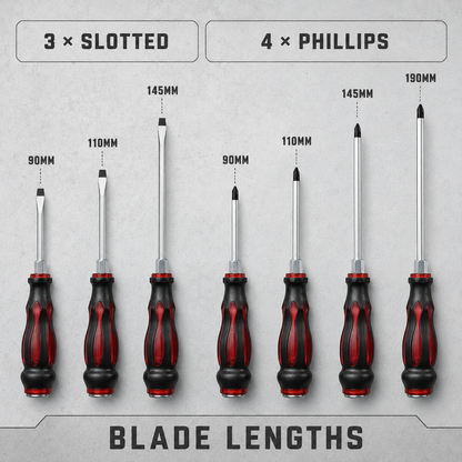 7pc Through-Tang Striking Screwdriver Set Slotted Phillips Magnetic