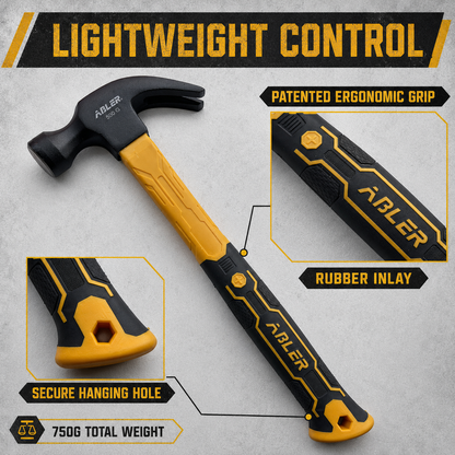 ABLER 17oz 500g Fibreglass Claw Hammer Ergonomic Rubber Grip 325mm