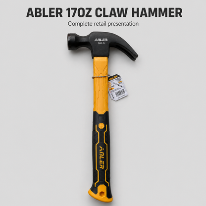 ABLER 17oz 500g Fibreglass Claw Hammer Ergonomic Rubber Grip 325mm