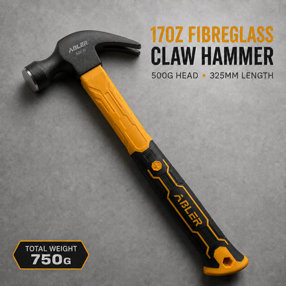 ABLER 17oz 500g Fibreglass Claw Hammer Ergonomic Rubber Grip 325mm