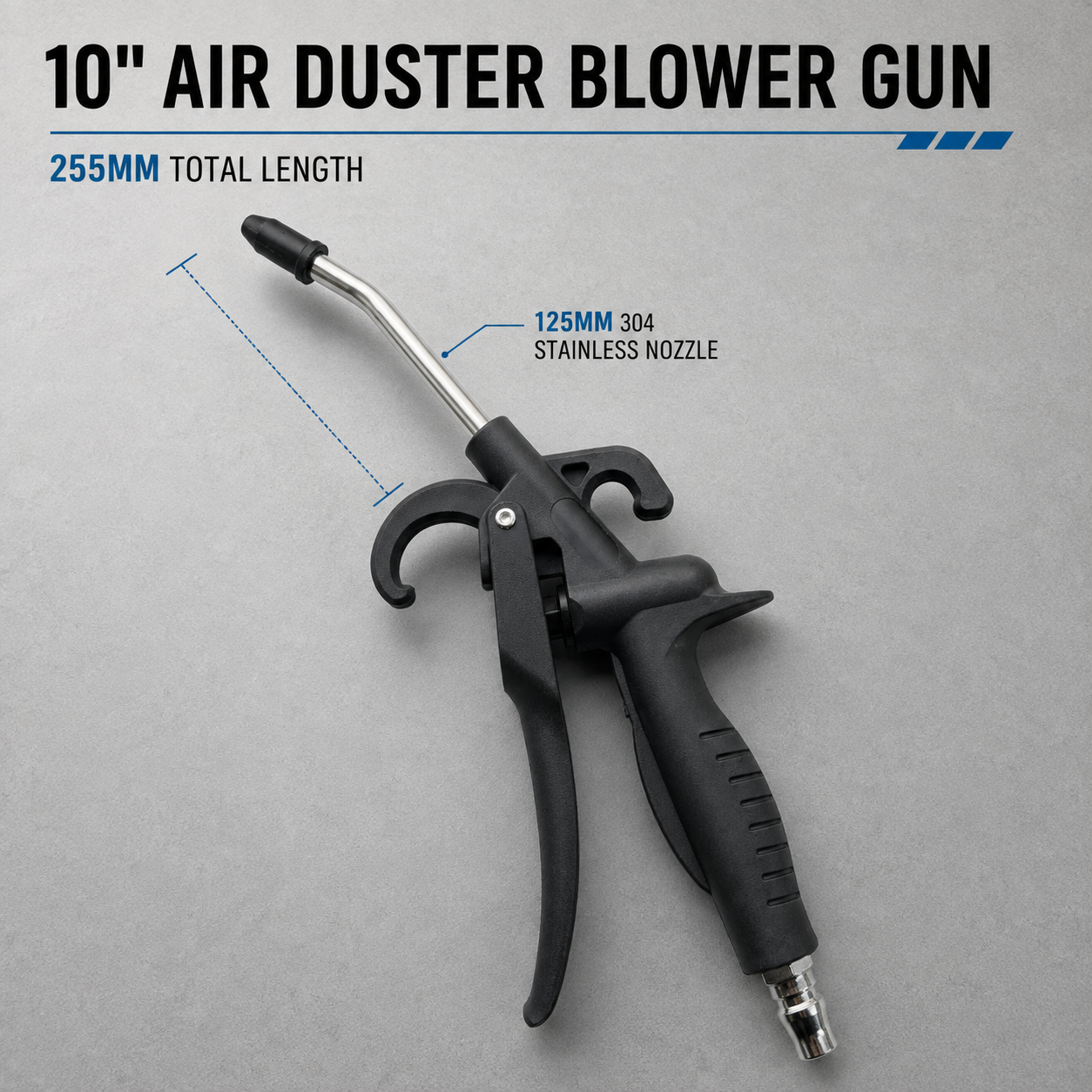 10" 255mm Air Duster Blower Gun 125mm Steel Nozzle Rubber Tip