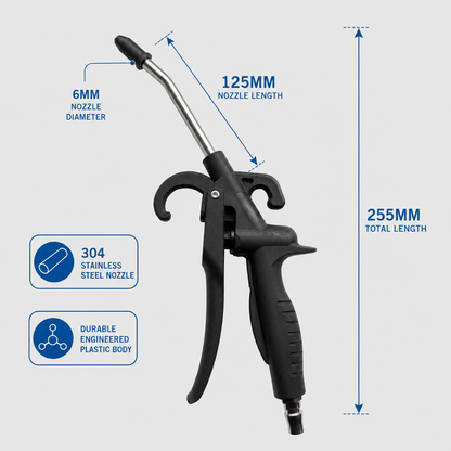 10" 255mm Air Duster Blower Gun 125mm Steel Nozzle Rubber Tip