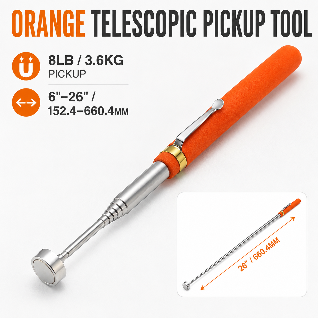 Telescopic Magnetic Pickup Tool 8lb or 10lb Extendable to 26"