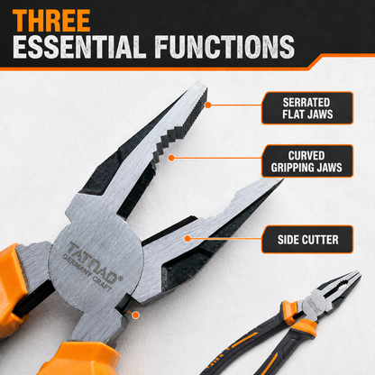 TATNAD 8" 200mm German Style Combination Pliers CR-V Side Cutter