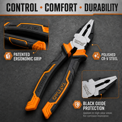 TATNAD 8" 200mm German Style Combination Pliers CR-V Side Cutter