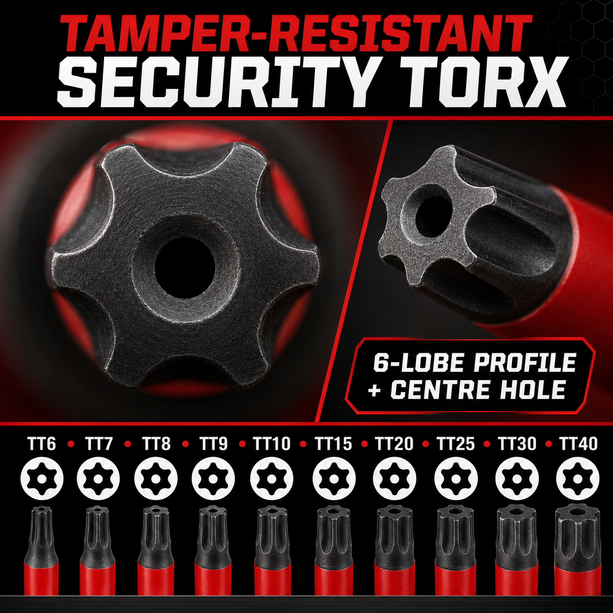 ULTRAPRO 10pc Tamperproof Security Torx Star Impact Bit Set TT6-TT40 65/150mm