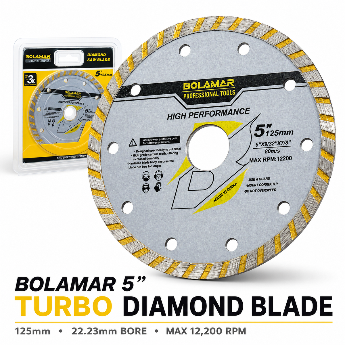BOLAMAR 5" 125mm Turbo Diamond Blade Concrete Masonry 22.23mm Bore