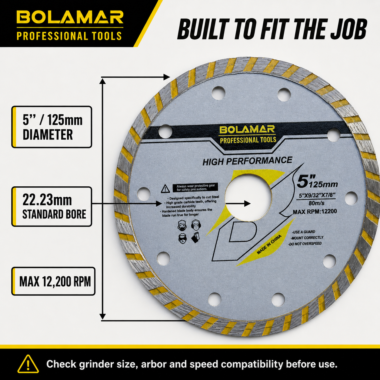 BOLAMAR 5" 125mm Turbo Diamond Blade Concrete Masonry 22.23mm Bore