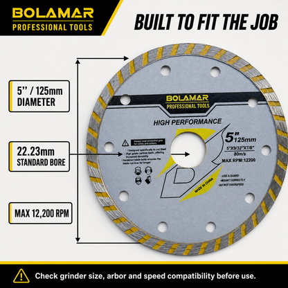 BOLAMAR 5" 125mm Turbo Diamond Blade Concrete Masonry 22.23mm Bore