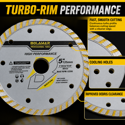 BOLAMAR 5" 125mm Turbo Diamond Blade Concrete Masonry 22.23mm Bore