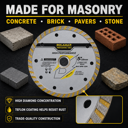 BOLAMAR 5" 125mm Turbo Diamond Blade Concrete Masonry 22.23mm Bore