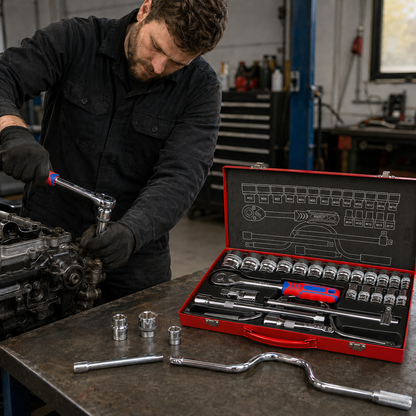 NKTOP 24pc 1/2" Drive Metric Short Socket Set 6-Point 10-32mm CR-V Steel Case