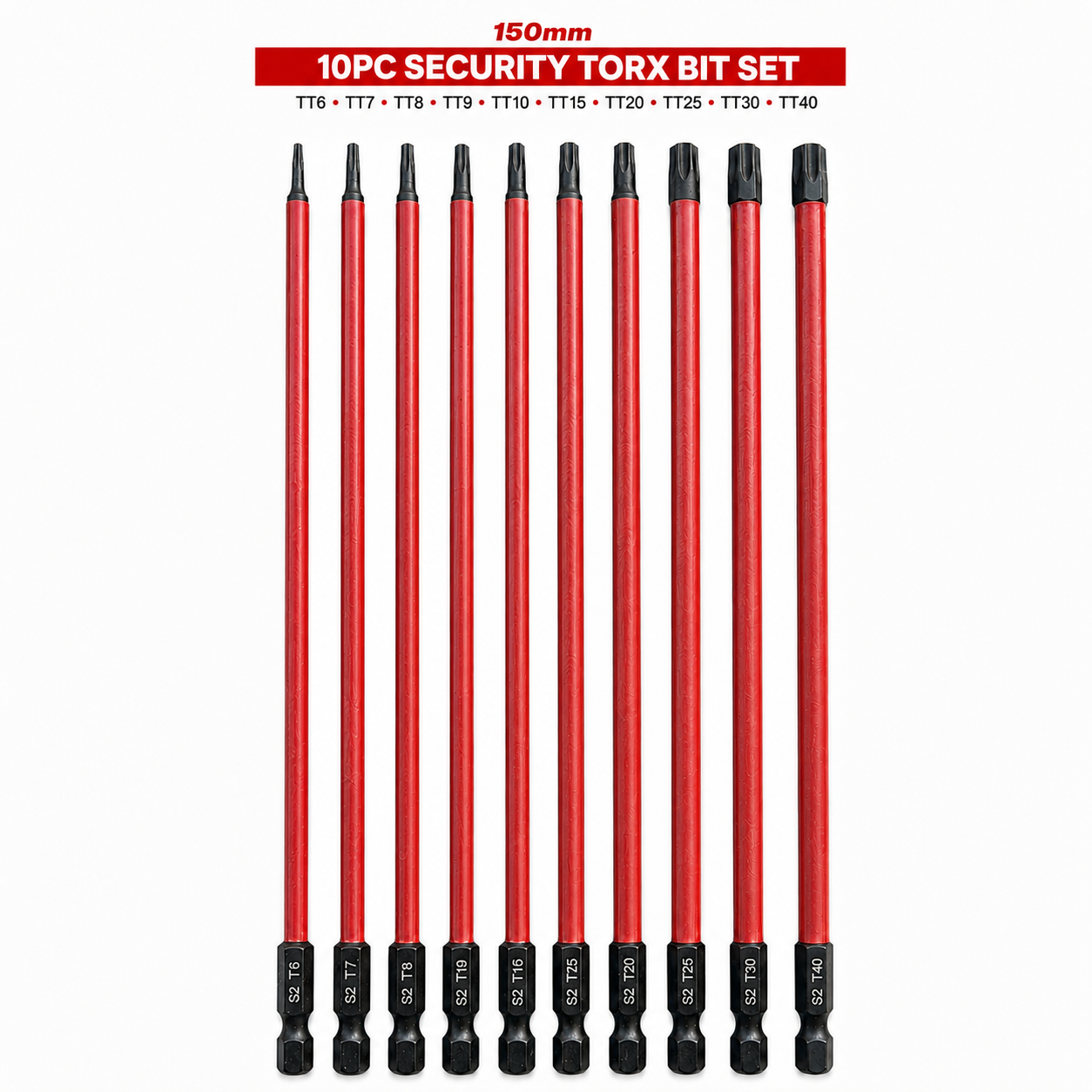 ULTRAPRO 10pc Tamperproof Security Torx Star Impact Bit Set TT6-TT40 65/150mm