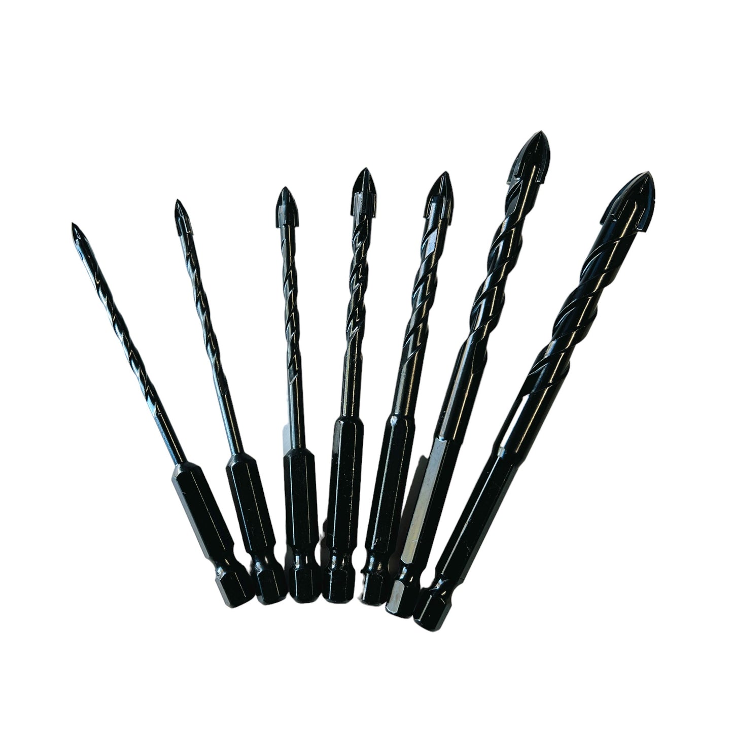 7pcs Tile & Glass Drill Bit , Hex Cross Flute , 3-12mm , Ceramic Carbide Tipped