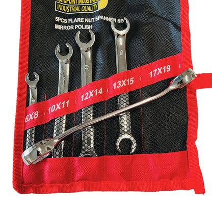 5pcs Double Ended Flare Nut Spanner Set 6-19mm , Line Wrench Spanners