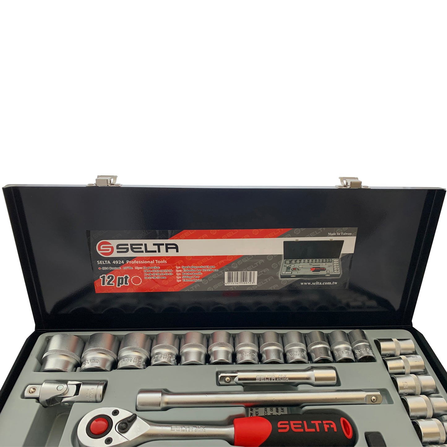 Selta 24pcs 1/2" Dr. 12point (multi-hex) Socket Set , Shallow , CR-V , Taiwan