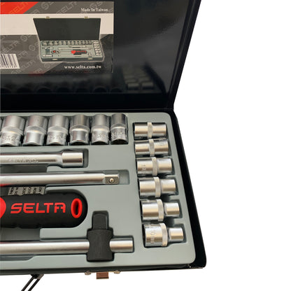 Selta 24pcs 1/2" Dr. 12point (multi-hex) Socket Set , Shallow , CR-V , Taiwan