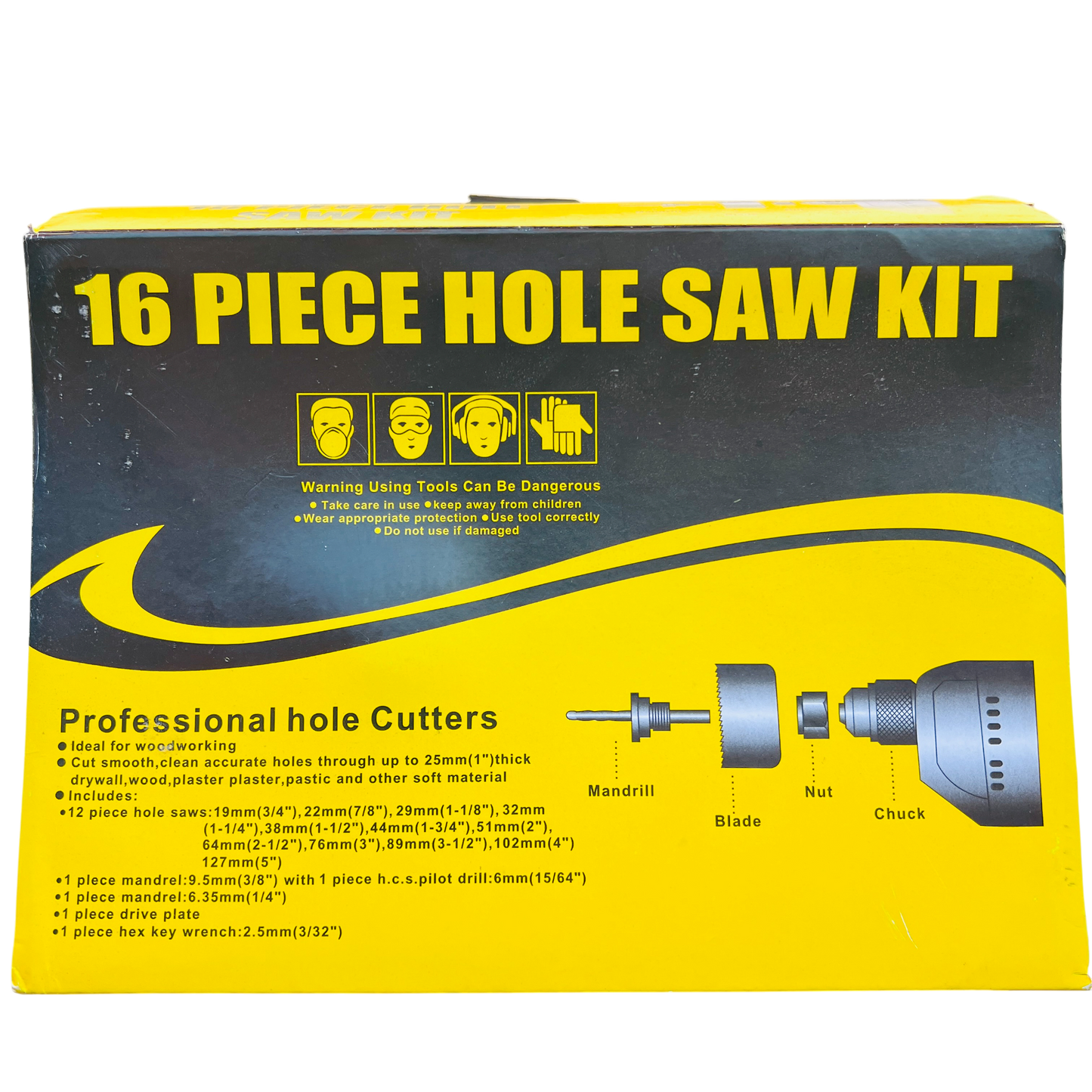 16pcs  Hole Saw Kit, 19mm-127mm  Wood, Plaster , Plastic , Drywall