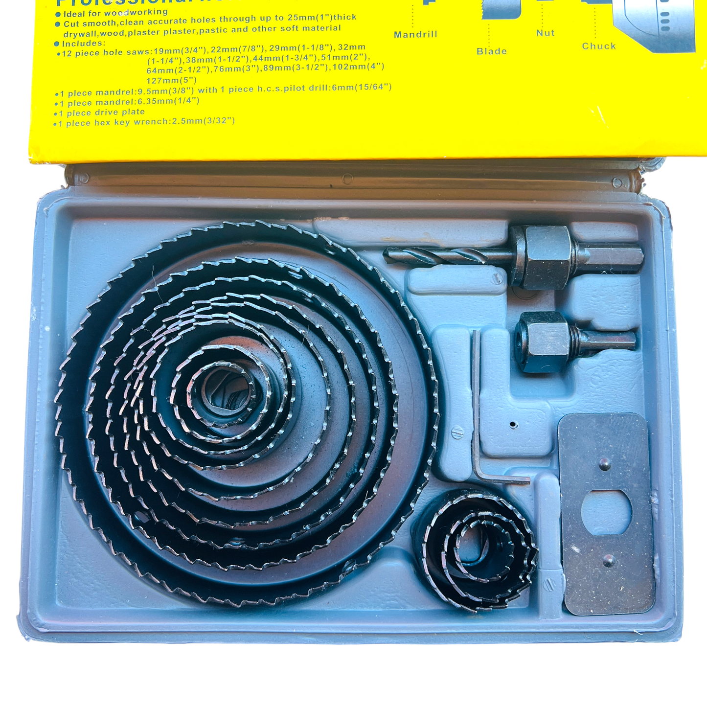 16pcs  Hole Saw Kit, 19mm-127mm  Wood, Plaster , Plastic , Drywall