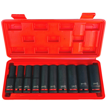 10pc 1/2" Drive METRIC Deep Impact Socket Set 8-24mm Blow Mold Case Torqpoint