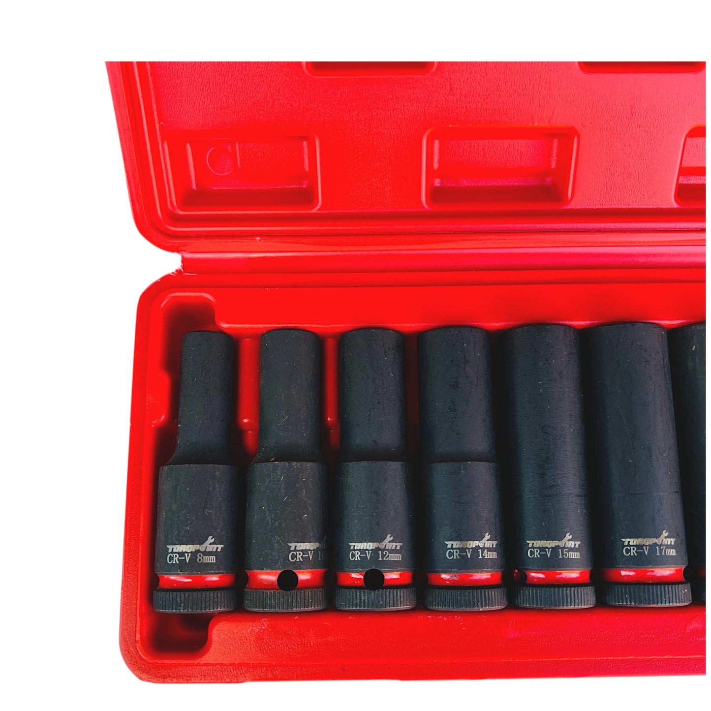 10pc 1/2" Drive METRIC Deep Impact Socket Set 8-24mm Blow Mold Case Torqpoint