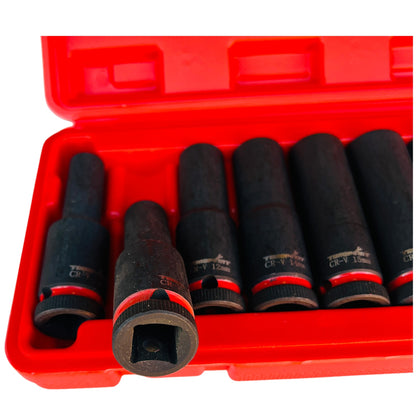 10pc 1/2" Drive METRIC Deep Impact Socket Set 8-24mm Blow Mold Case Torqpoint