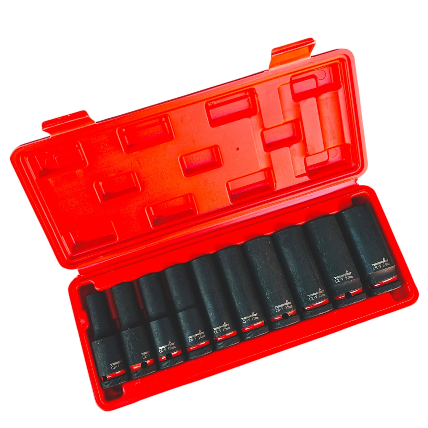10pc 1/2" Drive METRIC Deep Impact Socket Set 8-24mm Blow Mold Case Torqpoint