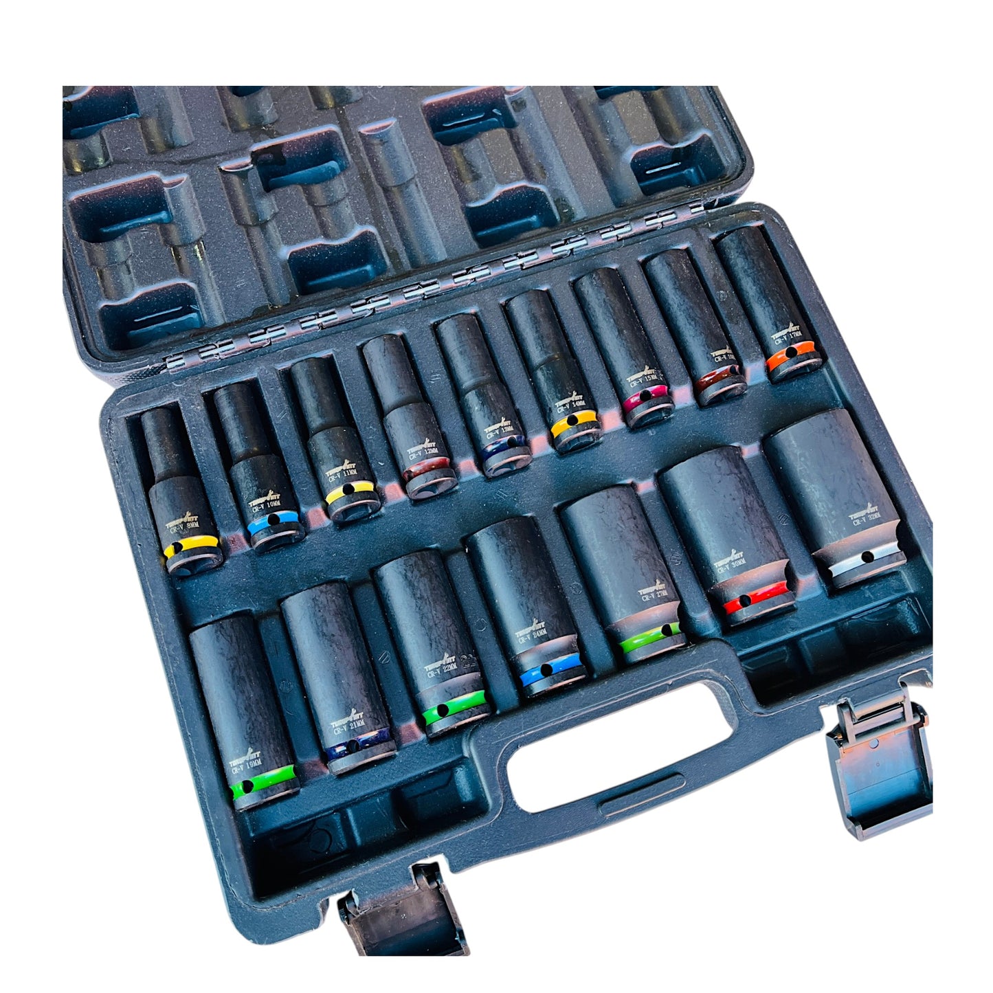16pc 1/2" Drive Deep Impact Socket Set Metric 8-32mm Blow Mold Case Torqpoint