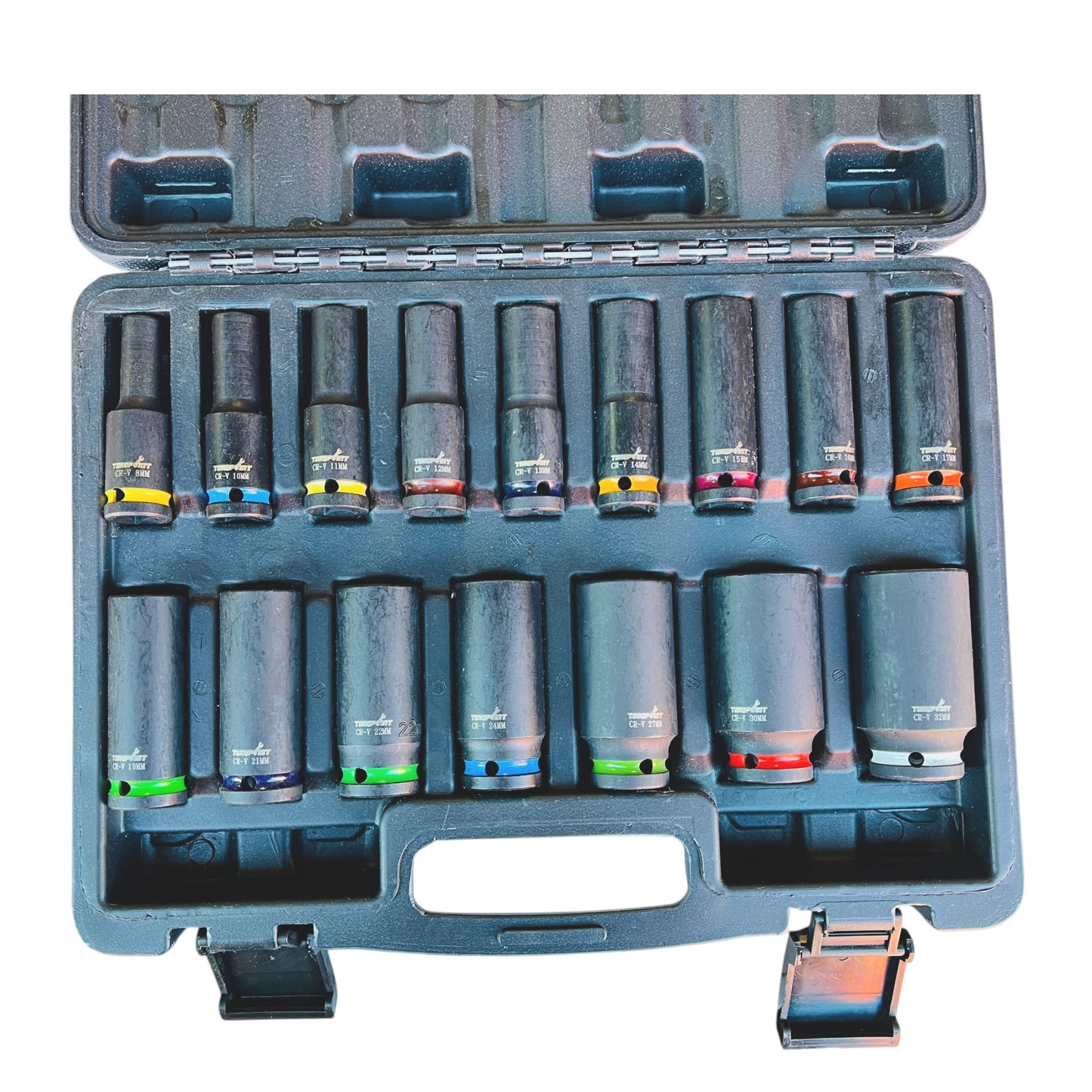 16pc 1/2" Drive Deep Impact Socket Set Metric 8-32mm Blow Mold Case Torqpoint