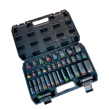 35pc 1/2" Drive Shallow & Deep Impact Socket Set Metric 8-32mm Blow Mold Case Torqpoint