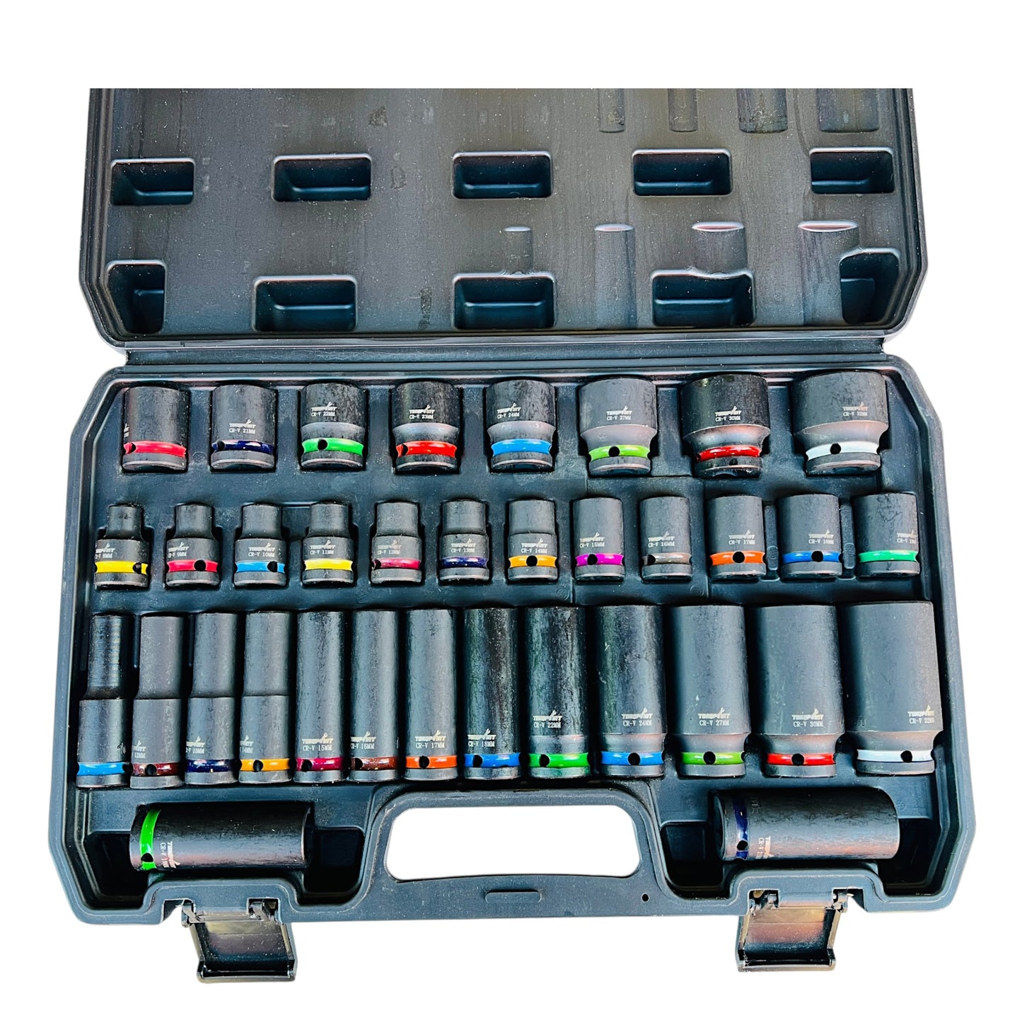 35pc 1/2" Drive Shallow & Deep Impact Socket Set Metric 8-32mm Blow Mold Case Torqpoint