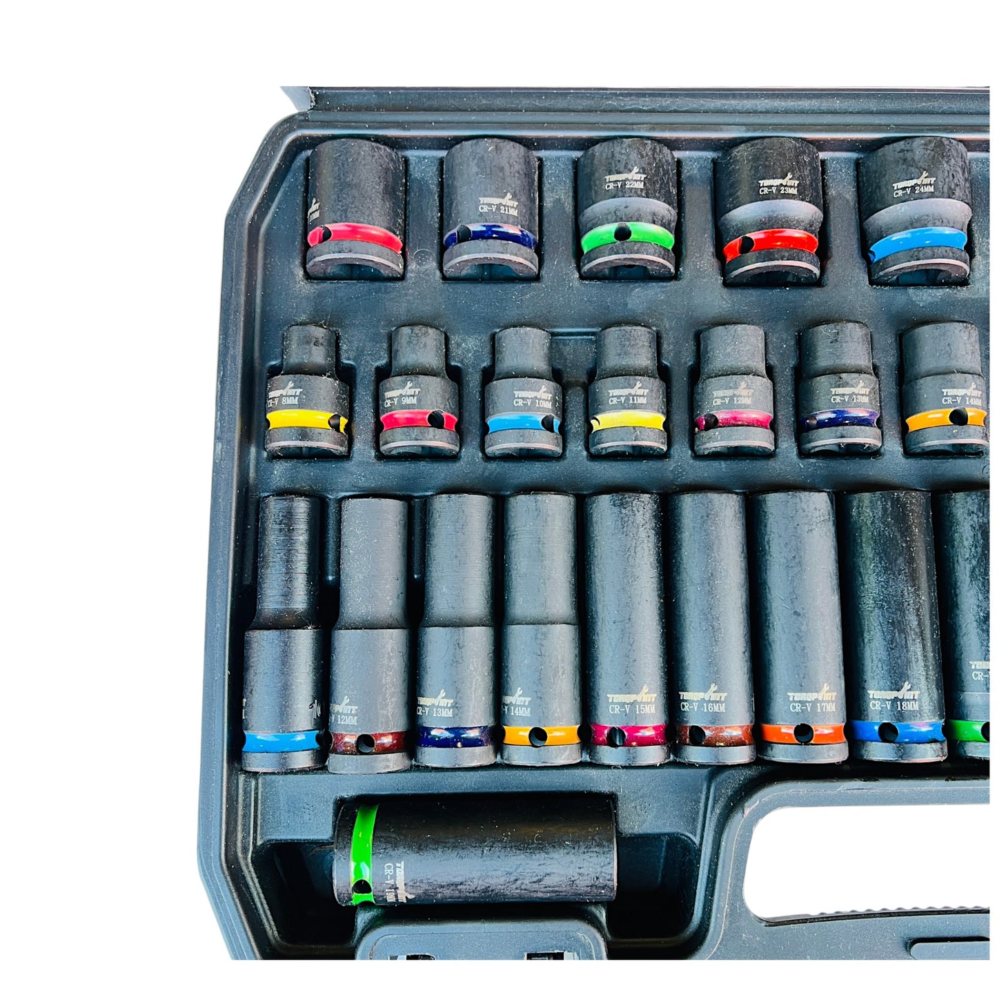 35pc 1/2" Drive Shallow & Deep Impact Socket Set Metric 8-32mm Blow Mold Case Torqpoint