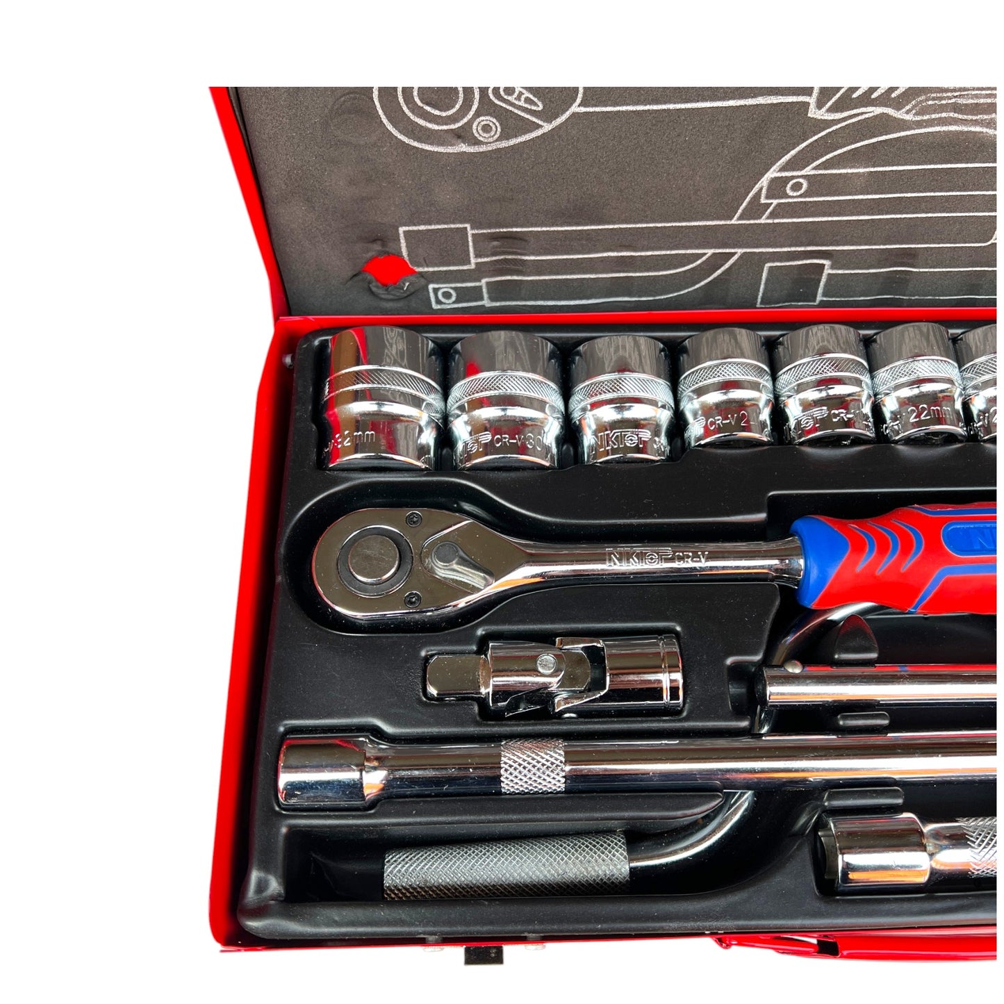 NKTOP 24pc 1/2" Drive Metric Short Socket Set 6-Point 10-32mm CR-V Steel Case